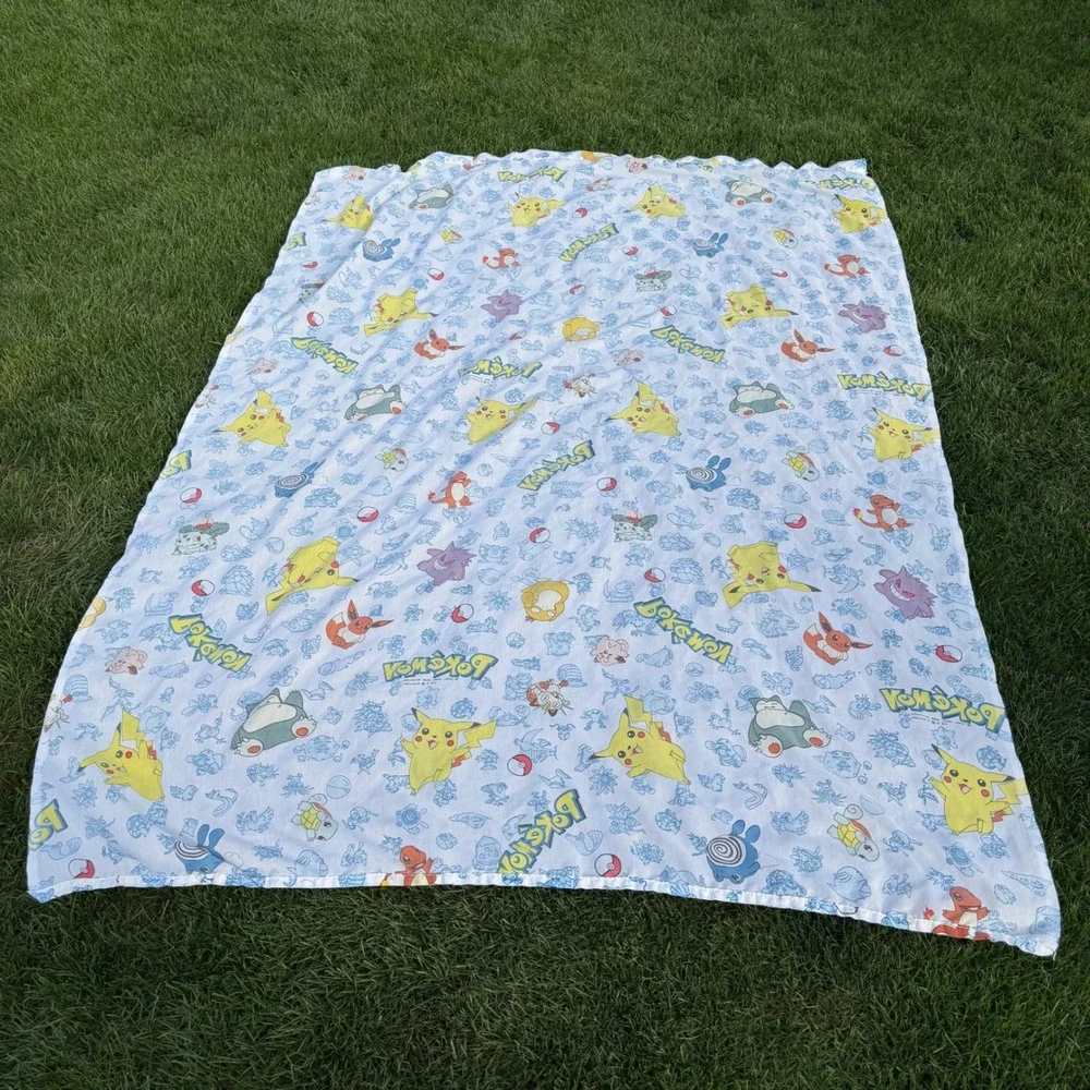 Vintage 1998 Pokemon Twin Flat Sheet Pikachu Gengar Eevee booth table cover USA